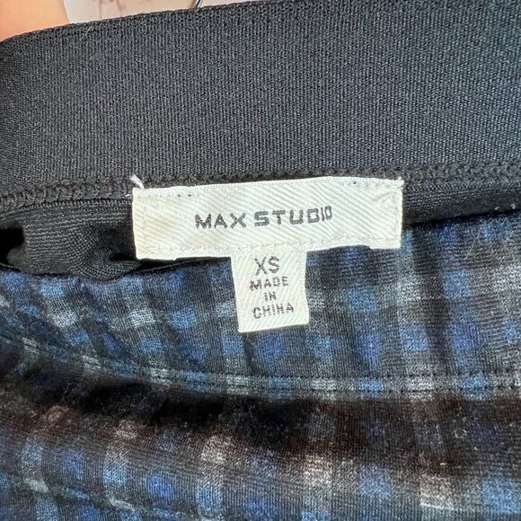 MAX STUDIO blue gray knit stretch unlined check classic pencil straight skirt XS - Picture 6 of 7
